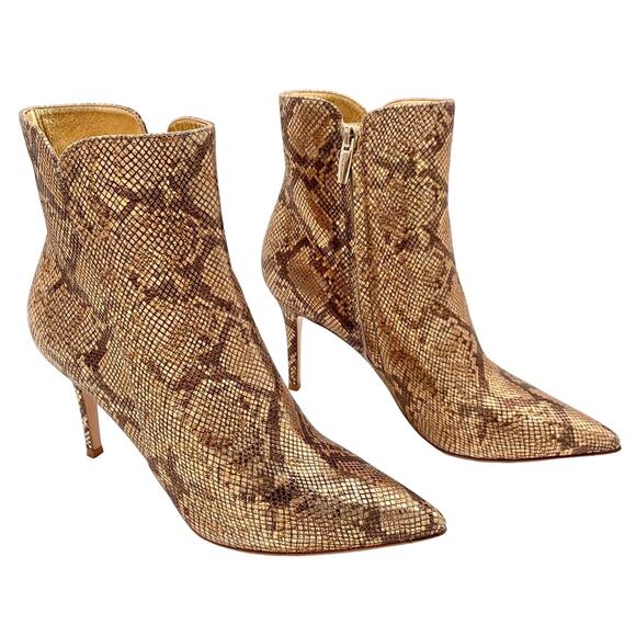 Gianvito Rossi NEW Levy 85 Snake Skin Leather Metallic Gold Ankle Boots 39 Rare - Picture 1 of 11